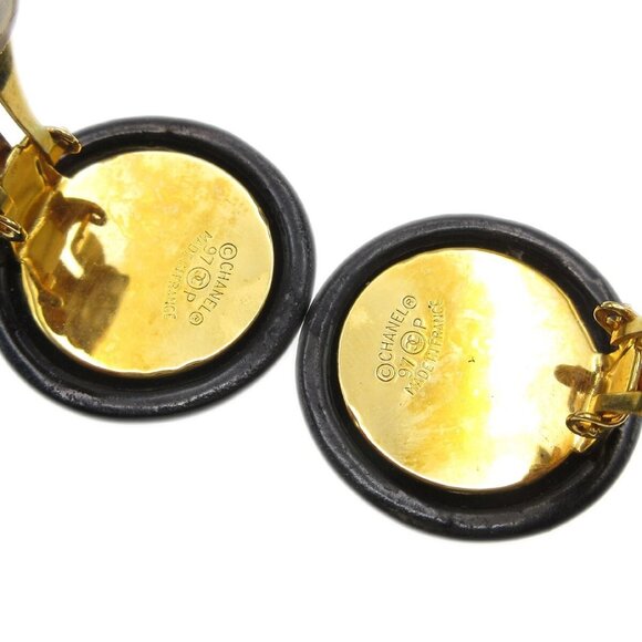 Chanel Button Earrings Gold Black Clip-On - Picture 4 of 5